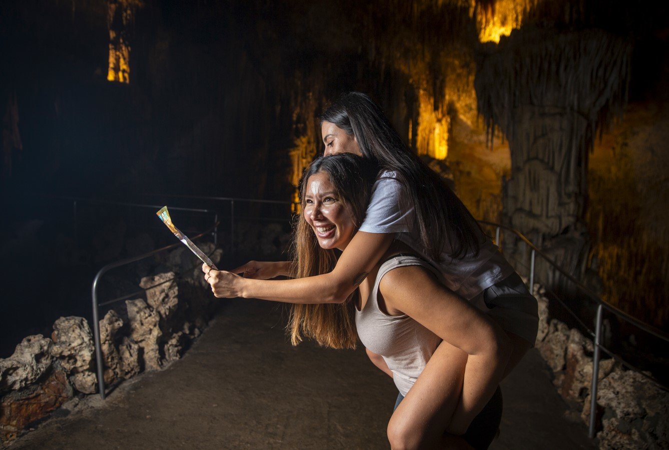 Walking through the dragon caves in Porto Cristo